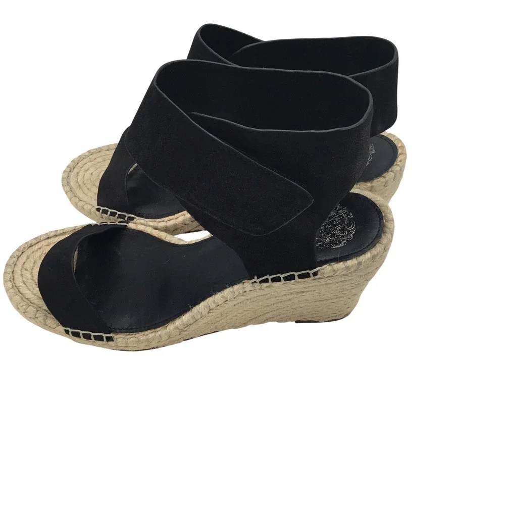 Vince Camuto Levista Black Leather Espadrille Wedge Sandals Womens‎ 11W